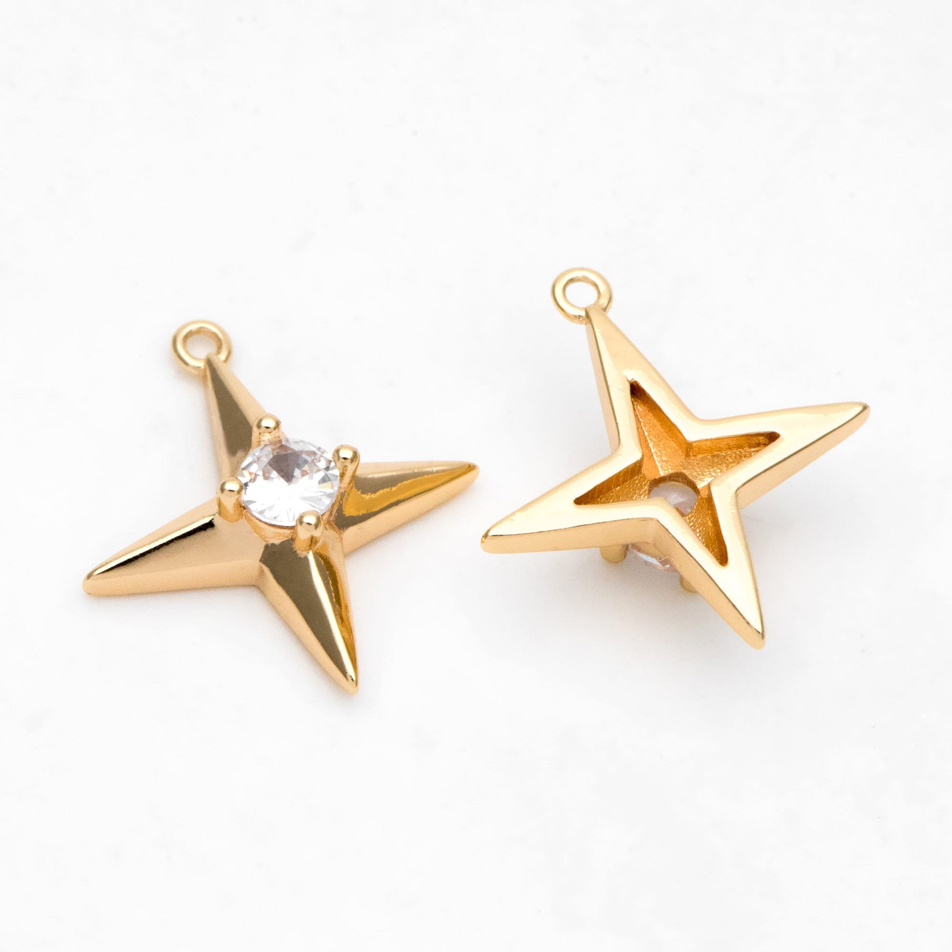 4pcs CZ Pave Gold Cross Star Charm Pendant 16x15mm, Jewelry Making, Diy Material, Jewelry Supplies (GB-1048-C)