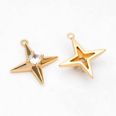 4pcs CZ Pave Gold Cross Star Charm Pendant 16x15mm, Jewelry Making, Diy Material, Jewelry Supplies (GB-1048-C)