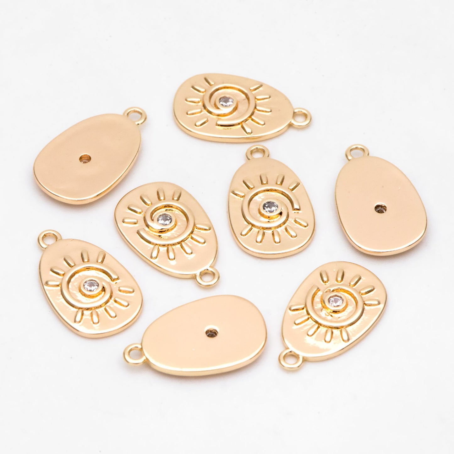 4pcs CZ Pave Gold Sun Charms 17.5x10.5mm, 18K Gold plated Brass, Sun Pendants (GB-1311-M)