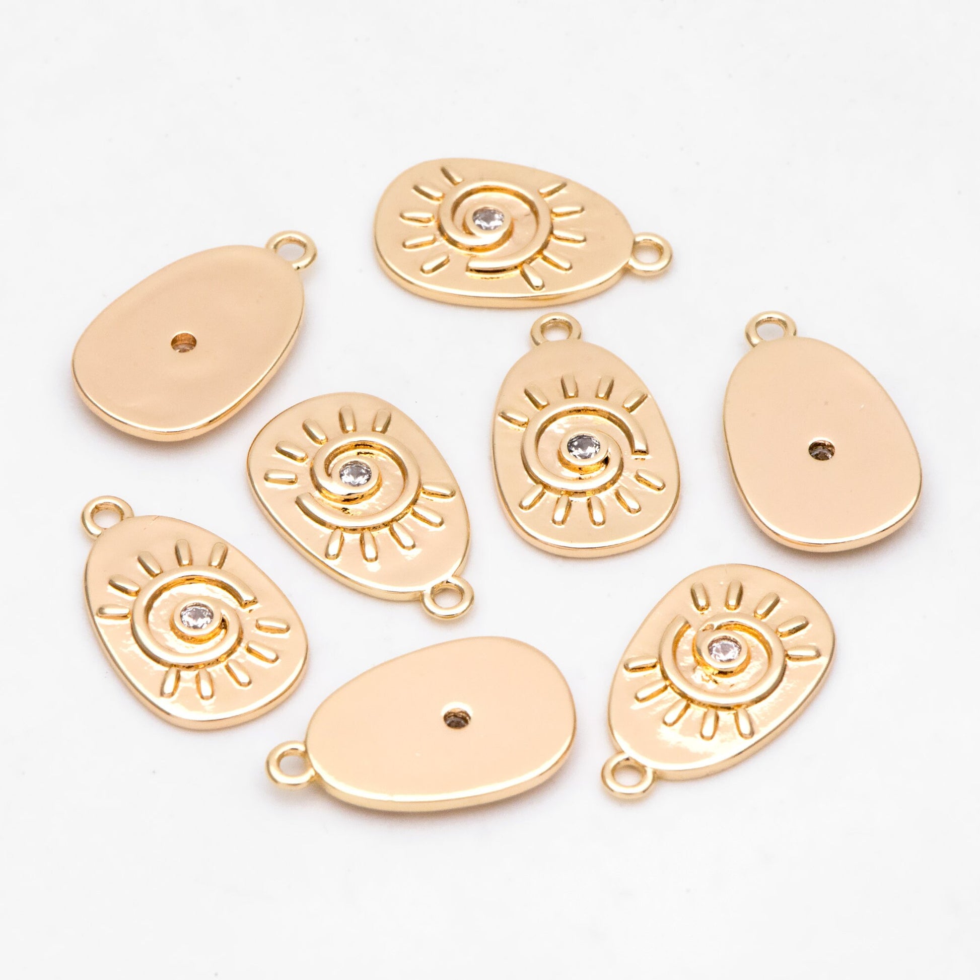 4pcs CZ Pave Gold Sun Charms 17.5x10.5mm, 18K Gold plated Brass, Sun Pendants (GB-1311-M)