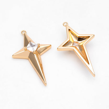 4pcs CZ Pave Gold Cross Star Charm Pendant 30x18mm, Jewelry Making, Diy Material, Jewelry Supplies (GB-1048-G)