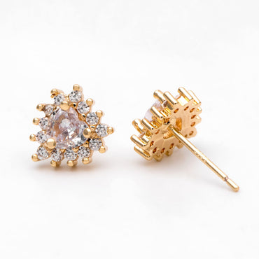 4pcs CZ Pave Heart Ear Posts, Gold Plated Brass Stud Earrings, Jewelry Findings, Wholesale Supplies (GB-3115)