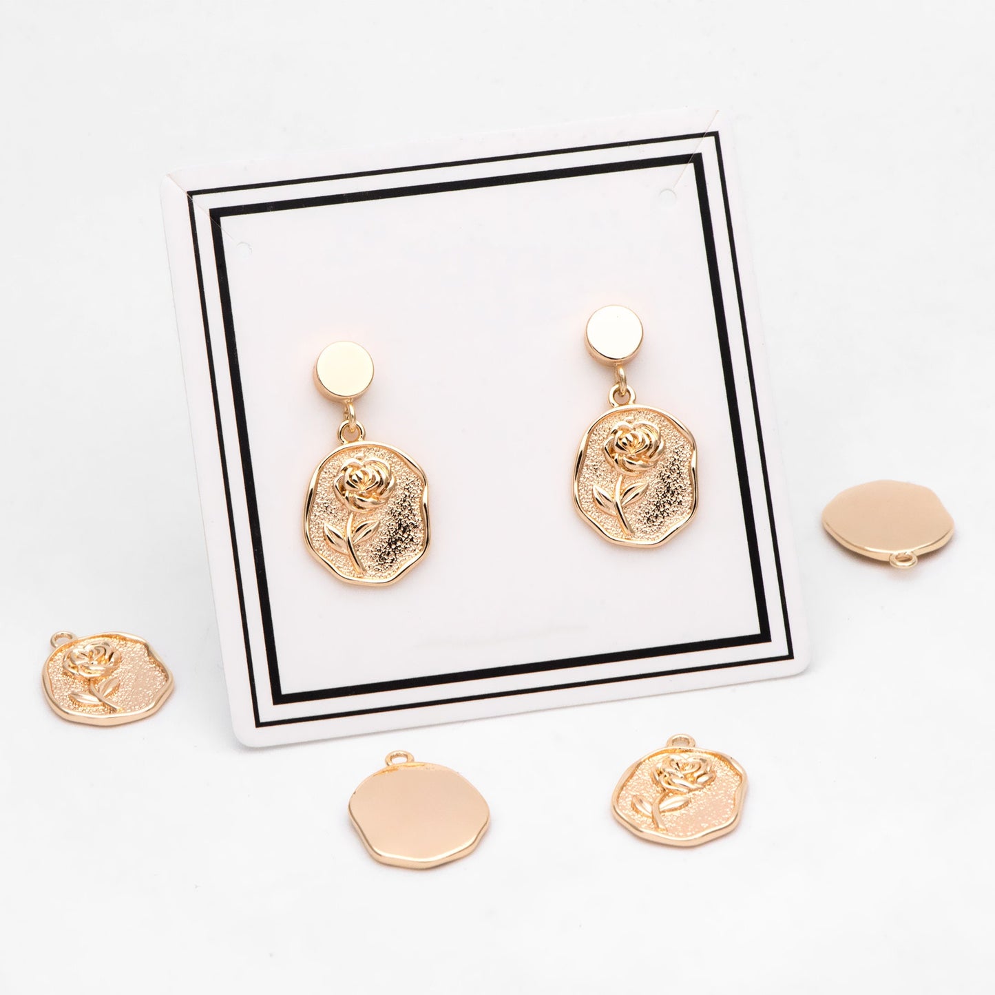 4pcs Gold Rose Charms 17x13mm, 18K Gold plated Brass, Floral Earring Pendants (GB-1281-A)