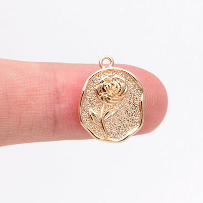 4pcs Gold Rose Charms 17x13mm, 18K Gold plated Brass, Floral Earring Pendants (GB-1281-A)