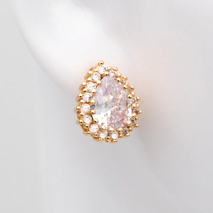 4pcs CZ Pave Teardrop Ear Posts, 18K Gold Plated Brass, Water Drop Stud Earrings, Jewelry Supplies Findings Wholesale (GB-3122)