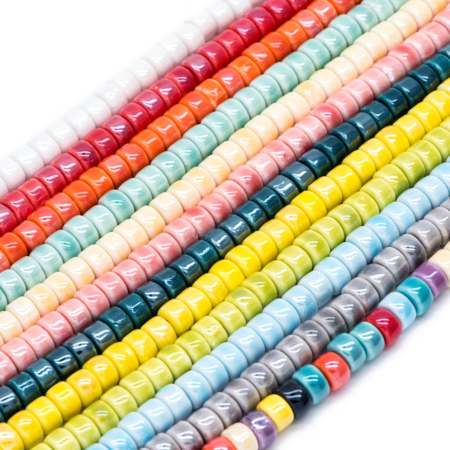 60pcs Ceramic Cylinder Rondelle Beads, 6x4mm, Shiny Glossy Glazed Ceramic Porcelain Beads, Jewelry Making DIY Crafts (TC-165)