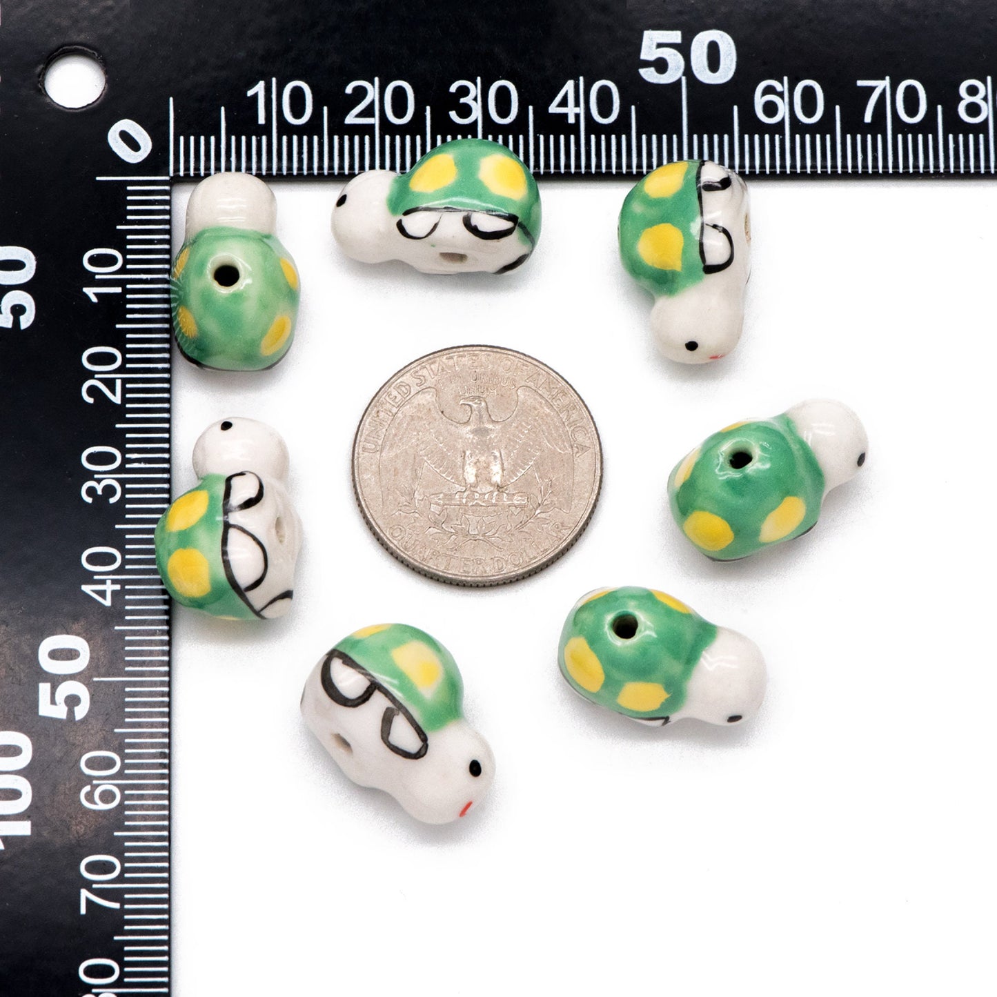 10pcs Ceramic Turtle Beads, Kawaii Porcelain Tortoise, Animal Beads for Bracelets, Drilled Through Large Hole -(TC-170)