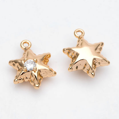 4pcs CZ pave Star Charms 13x10mm, Gold Star Pendants for Necklace/ Earrings, Jewelry Making Supplies (GB-1048-E)