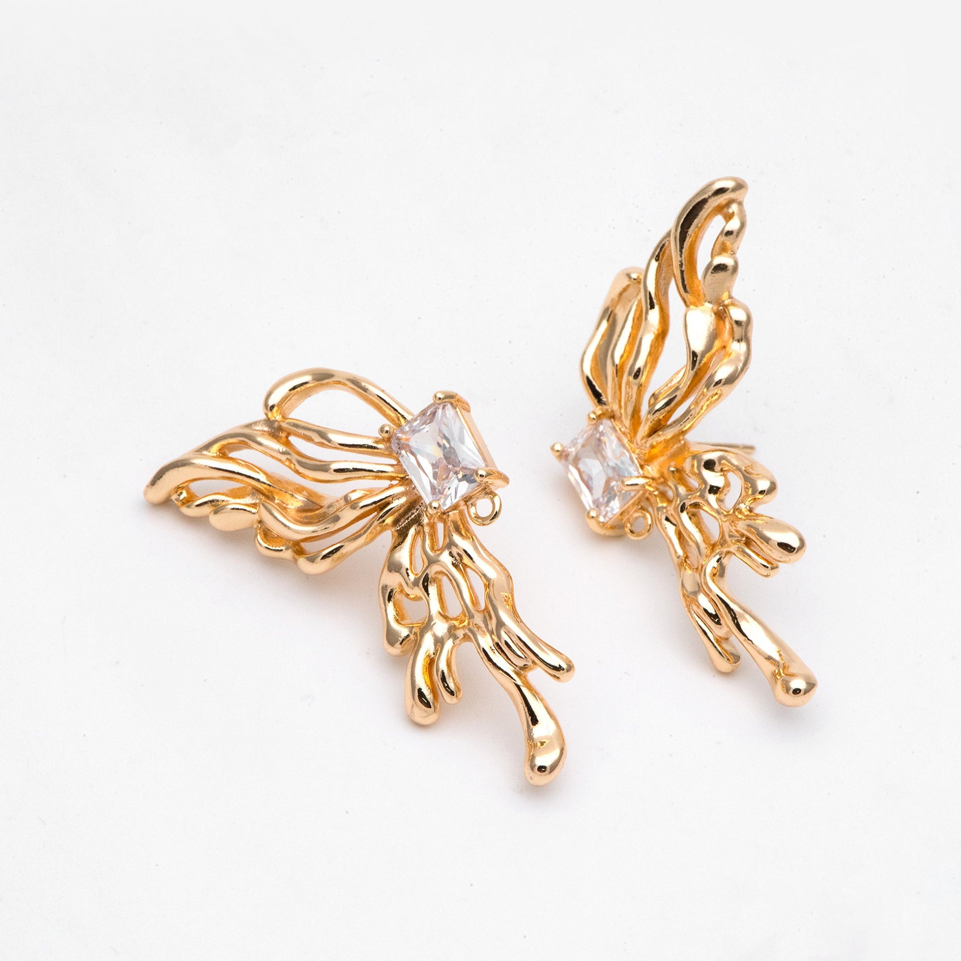 4pcs Gold Filigree Wing Earring with Loop, Dianty Butterfly Earring Studs, CZ Pave Jewelry Supplies (GB-3131)