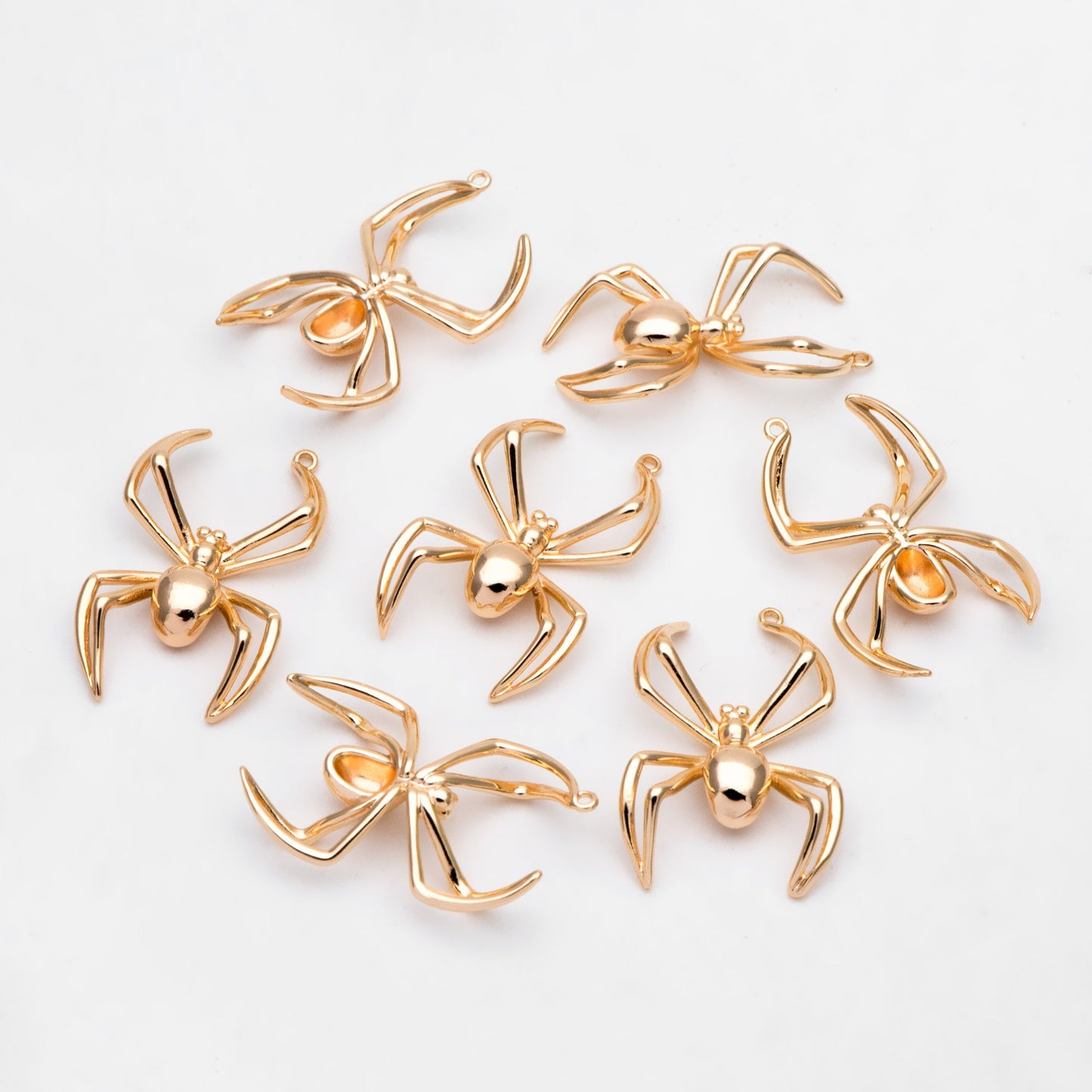4pcs Gold/ Silver Spider Charms, Real Gold/ Rhodium plated Brass, Araneid Pendants (GB-672-D)