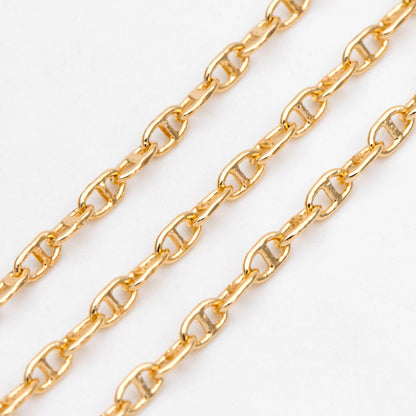 Dainty Mariner Anchor Chain 2mm, Oval Link Chain, 18K Gold plated Brass Chain, Necklace Findings Wholesale (#LK-583)/ 1 Meter=3.3 ft