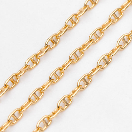 Dainty Mariner Anchor Chain 2mm, Oval Link Chain, 18K Gold plated Brass Chain, Necklace Findings Wholesale (#LK-583)/ 1 Meter=3.3 ft