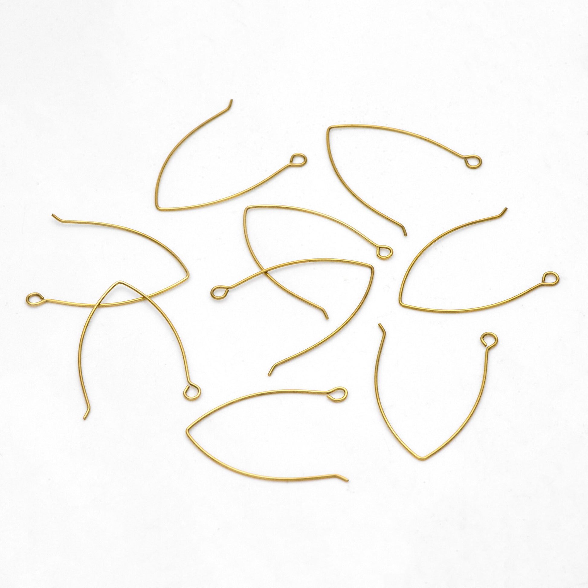 20pcs Raw Brass Earring Hooks 32mm Large, Ear Wire Findings Wholesale (RB-311)