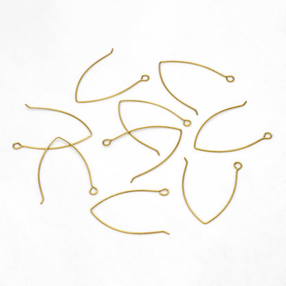 20pcs Raw Brass Earring Hooks 32mm Large, Ear Wire Findings Wholesale (RB-311)