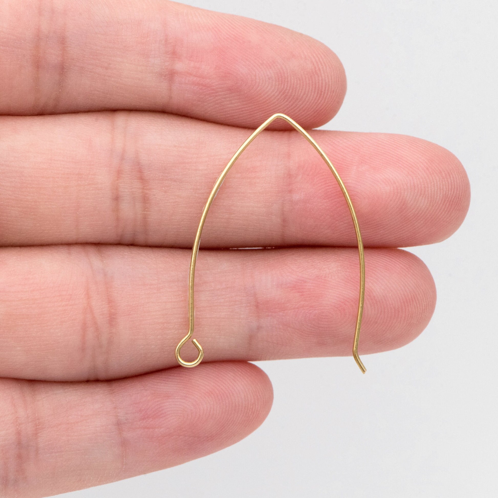 20pcs Raw Brass Earring Hooks 32mm Large, Ear Wire Findings Wholesale (RB-311)