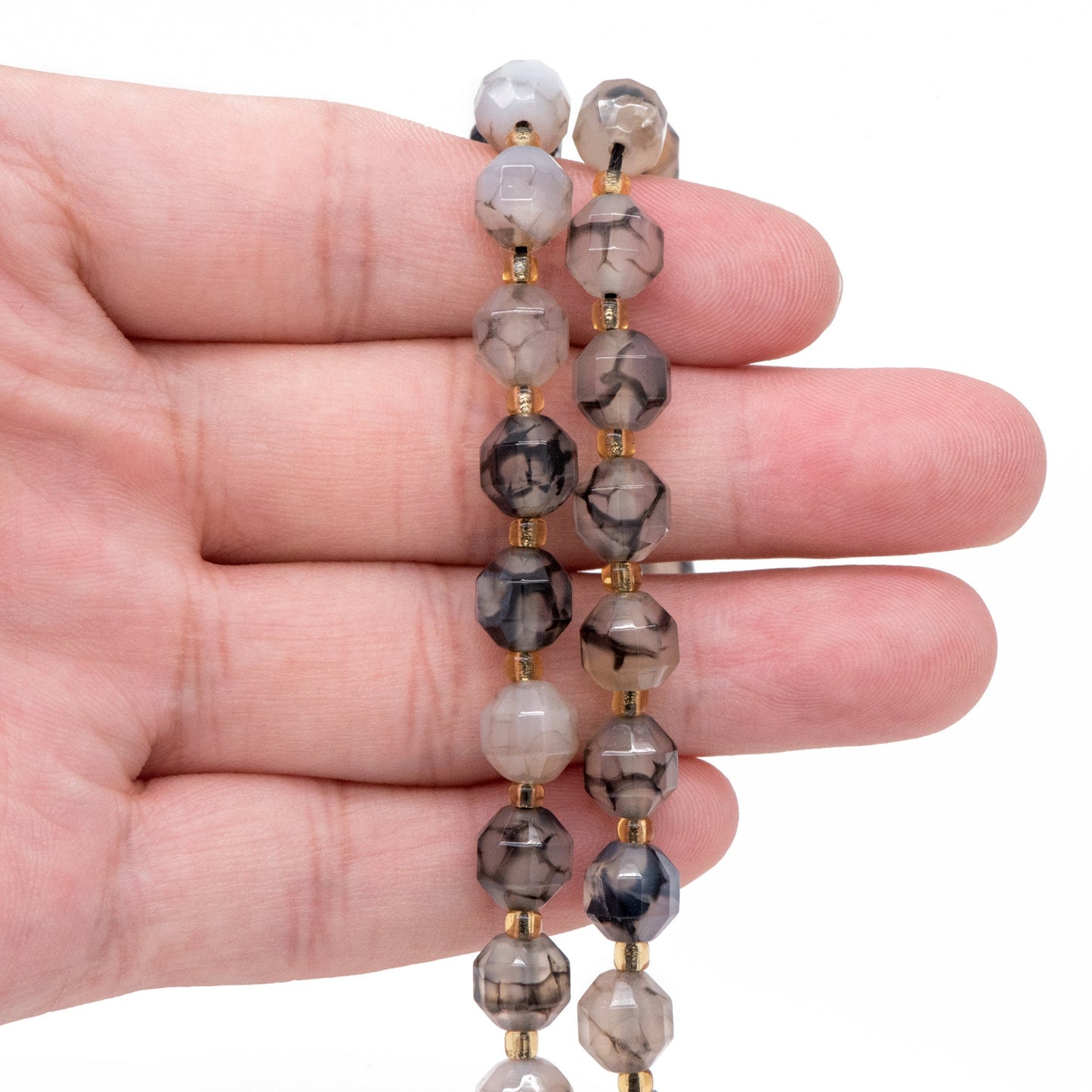 6/8mm Natural Gray Fire Agate Beads, Faceted Energy Prism Cut Gemstone Beads, Full 14.5 inch strands (TR-029)