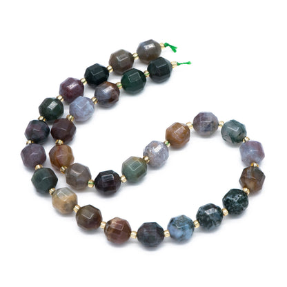 9.5x10mm Natural Indian Agate Stone Faceted Beads, Faceted Energy Prism Cut Gemstone Beads, Full 14.5 inch strands (TR-038)