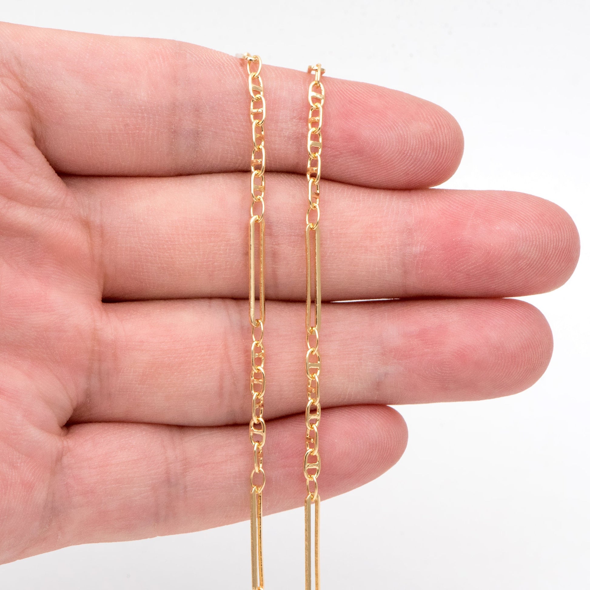 18K Gold Plated Anchor with Long Oval Chain 2.5mm, Quality Necklace Bracelet Findings Wholesale (#LK-565)/ 1 Meter=3.3 ft