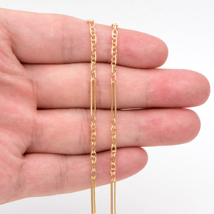 18K Gold Plated Anchor with Long Oval Chain 2.5mm, Quality Necklace Bracelet Findings Wholesale (#LK-565)/ 1 Meter=3.3 ft