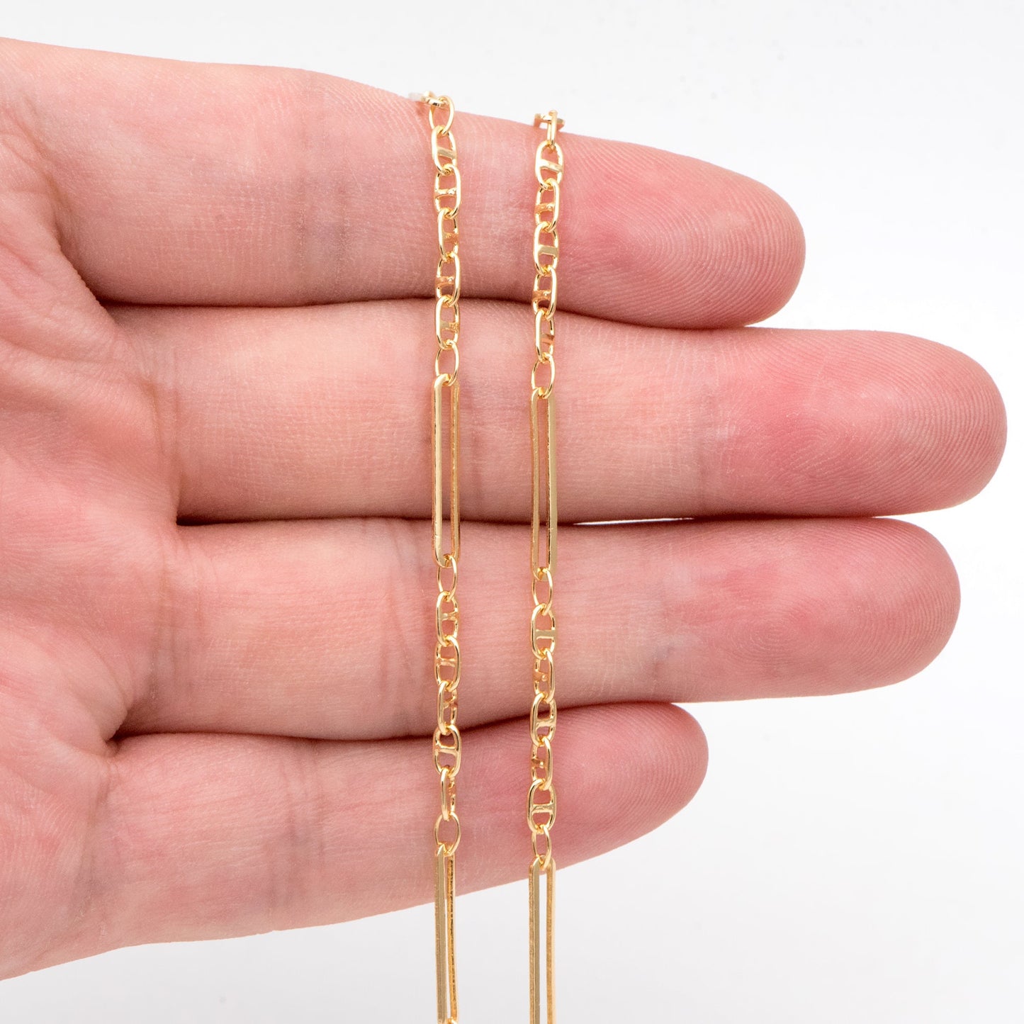 18K Gold Plated Anchor with Long Oval Chain 2.5mm, Quality Necklace Bracelet Findings Wholesale (#LK-565)/ 1 Meter=3.3 ft