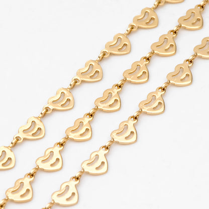 18K Gold plated Brass Heart Chain 5mm (#LK-566)/ 1 Meter=3.3 ft