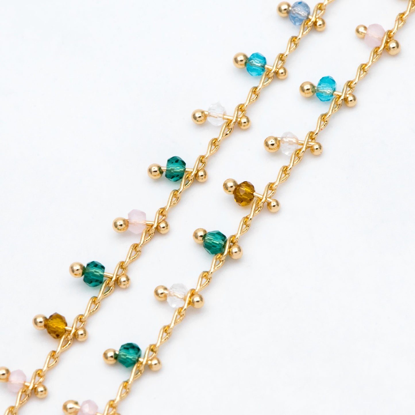 Gold Beaded Chain, Curb Chain with 2mm Round Beads, DIY Necklace Bracelet Chain Supplies (#LK-574)/ 1 Meter=3.3ft