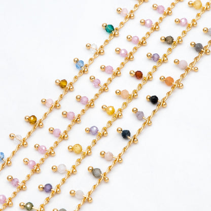 Gold Beaded Chain, Curb Chain with 2mm Round Beads, DIY Necklace Bracelet Chain Supplies (#LK-574)/ 1 Meter=3.3ft