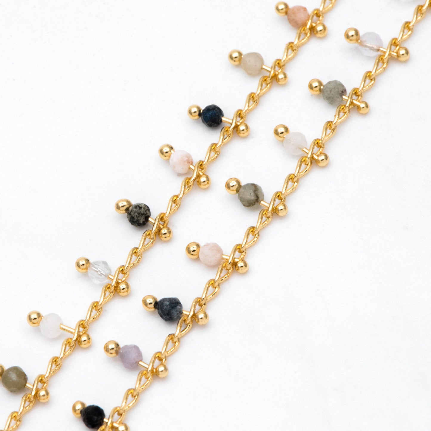 Gold Beaded Chain, Curb Chain with 2mm Round Beads, DIY Necklace Bracelet Chain Supplies (#LK-574)/ 1 Meter=3.3ft