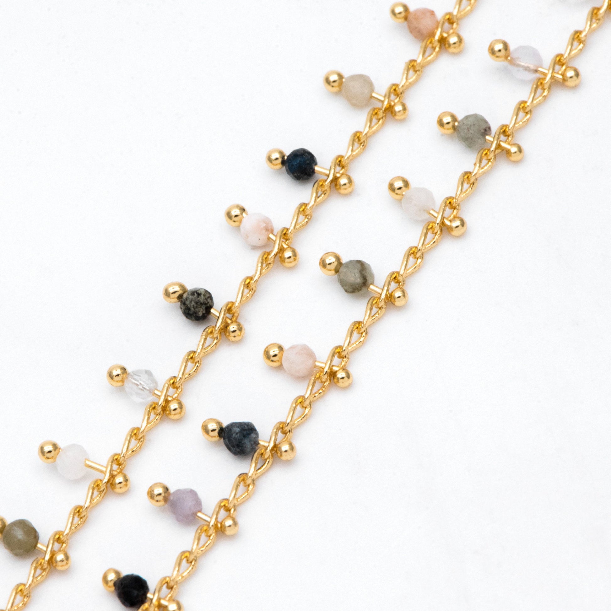 Gold Beaded Chain, Curb Chain with 2mm Round Beads, DIY Necklace Bracelet Chain Supplies (#LK-574)/ 1 Meter=3.3ft