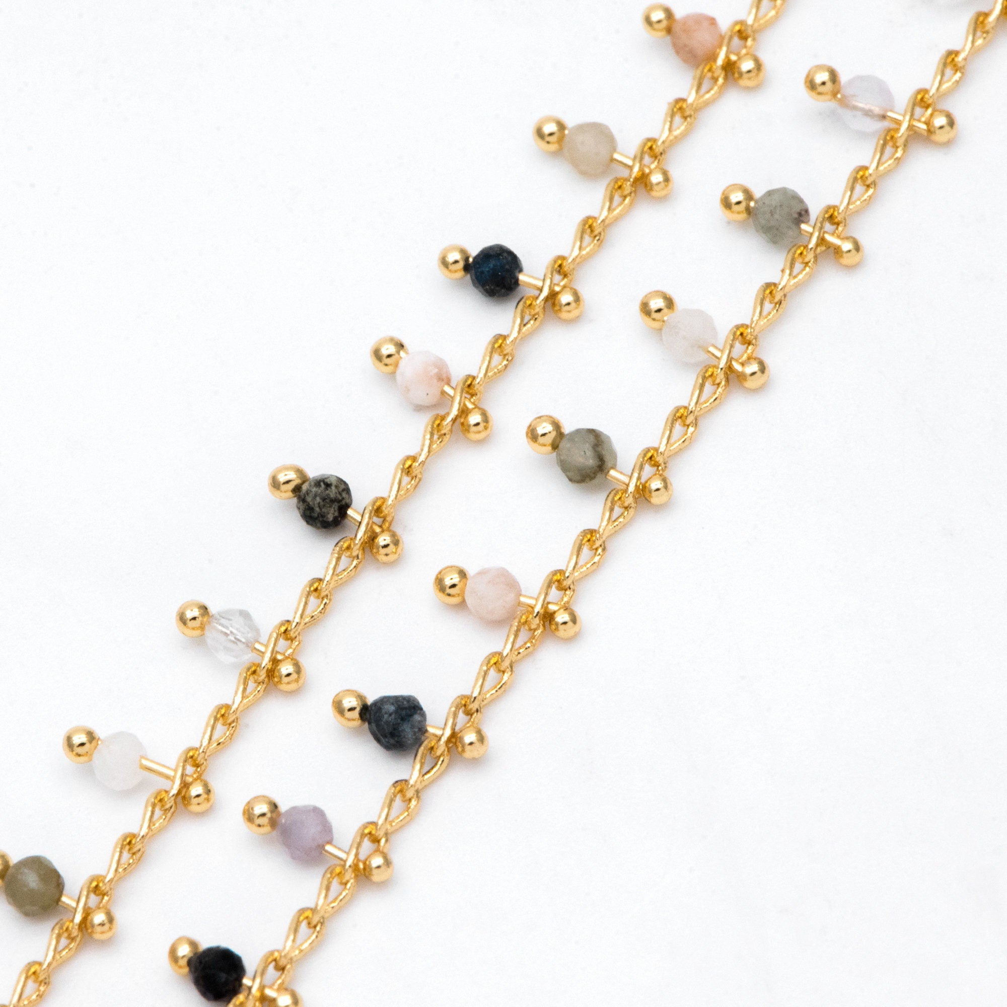 Gold Beaded Chain, Curb Chain with 2mm Round Beads, DIY Necklace Bracelet Chain Supplies (#LK-574)/ 1 Meter=3.3ft