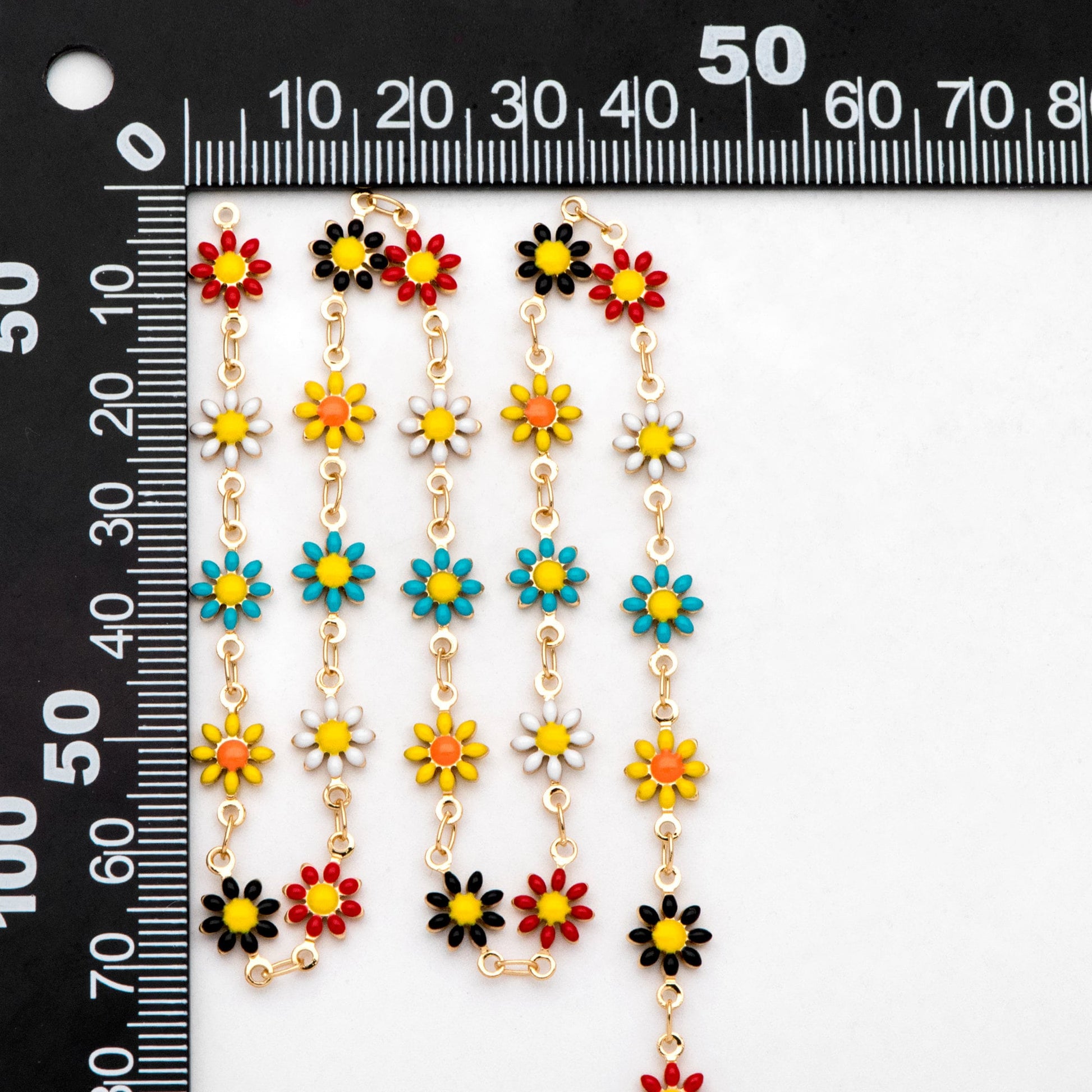 Enamel Flower Chain, Daisy Chain, Gold Plated Brass Designer Chain 7.5mm, Floral Link Chain Findings (#LK-578)/ 1 Meter=3.3ft