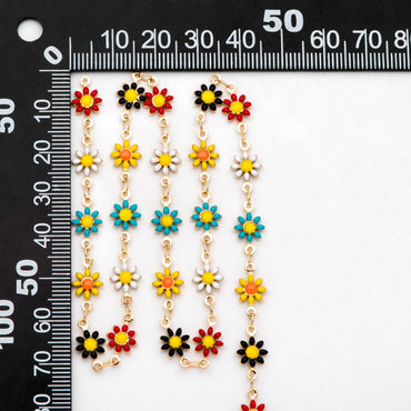 Enamel Flower Chain, Daisy Chain, Gold Plated Brass Designer Chain 7.5mm, Floral Link Chain Findings (#LK-578)/ 1 Meter=3.3ft