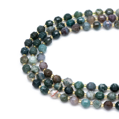 7.5x8mm Natural Indian Agate Stone Faceted Beads, Faceted Energy Prism Cut Gemstone Beads, Full 14.5 inch strands (TR-031)