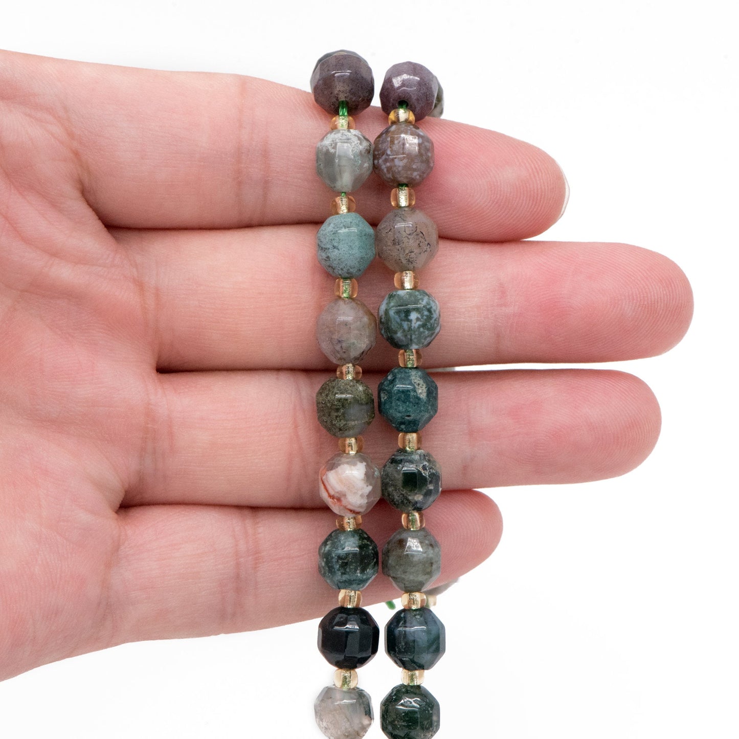 7.5x8mm Natural Indian Agate Stone Faceted Beads, Faceted Energy Prism Cut Gemstone Beads, Full 14.5 inch strands (TR-031)