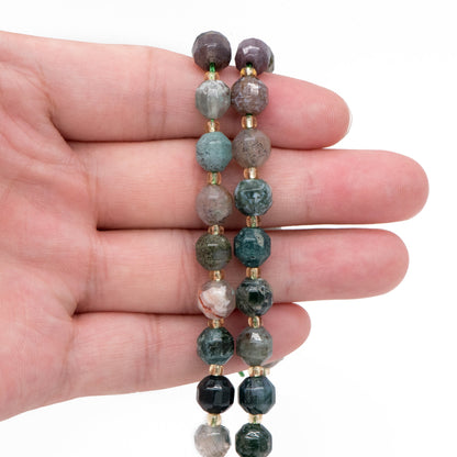 7.5x8mm Natural Indian Agate Stone Faceted Beads, Faceted Energy Prism Cut Gemstone Beads, Full 14.5 inch strands (TR-031)