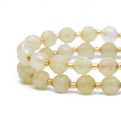 7.5x8mm Yellow Green Quartz Beads, Yellow stone beads, Faceted Energy Prism Cut Gemstone Beads, Full 14.5 inch strands (TR-028)