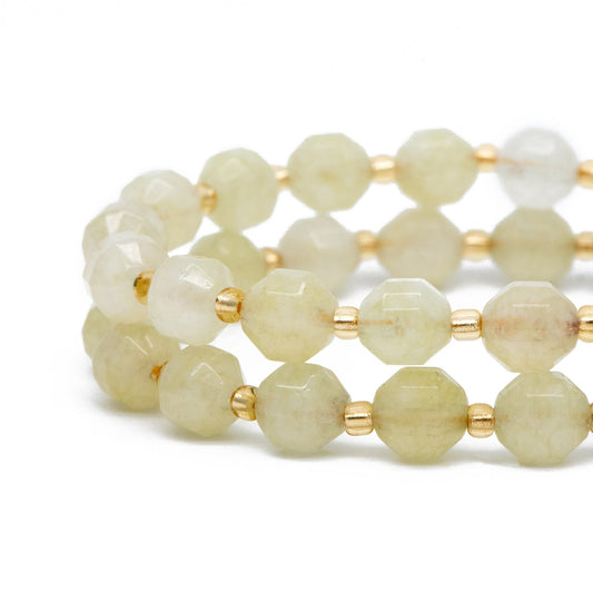 7.5x8mm Yellow Green Quartz Beads, Yellow stone beads, Faceted Energy Prism Cut Gemstone Beads, Full 14.5 inch strands (TR-028)