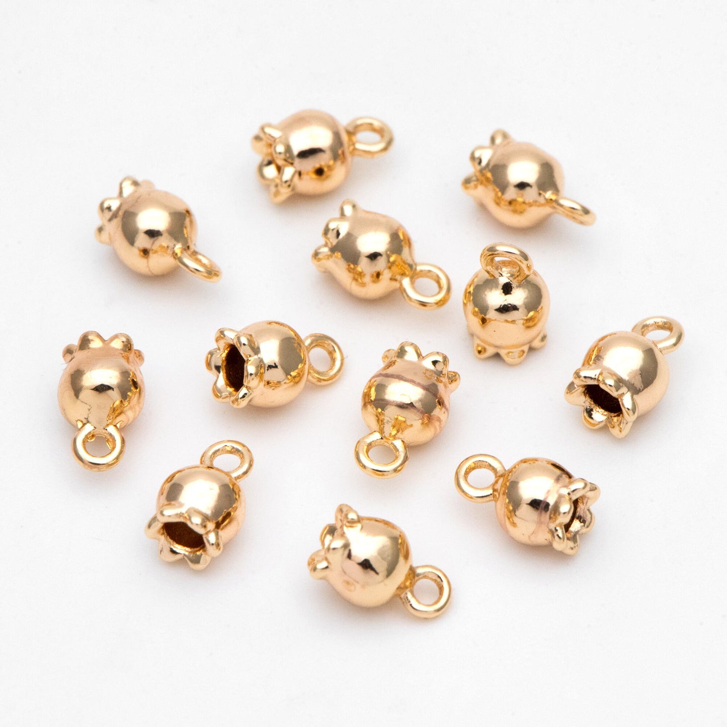 10pcs Tiny Flower Charm, Real Gold plated Brass, Flower Bud Charms (GB-3799-4)