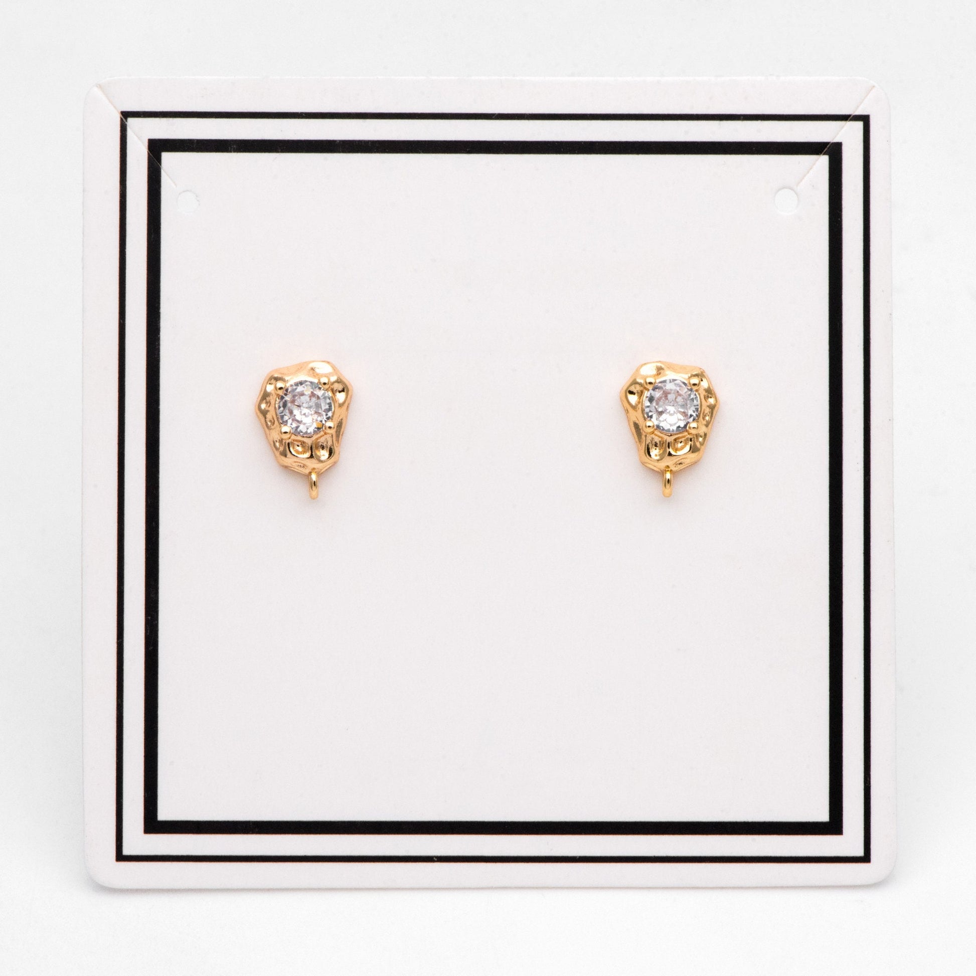 10pcs Gold Irregularity Stud Earrings, CZ Pave Ear Posts 10x7mm, Gold plated Brass Earring Findings (GB-3154)