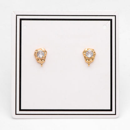 10pcs Gold Irregularity Stud Earrings, CZ Pave Ear Posts 10x7mm, Gold plated Brass Earring Findings (GB-3154)