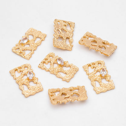 4pcs CZ pave Gold Irregular Rectangle Charms 24x14mm, 18K Gold plated Brass Pendant (GB-3159)