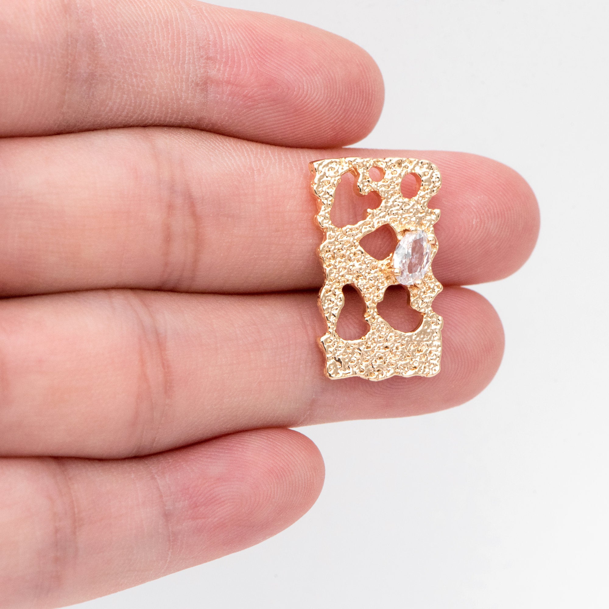 4pcs CZ pave Gold Irregular Rectangle Charms 24x14mm, 18K Gold plated Brass Pendant (GB-3159)