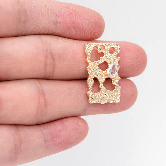 4pcs CZ pave Gold Irregular Rectangle Charms 24x14mm, 18K Gold plated Brass Pendant (GB-3159)