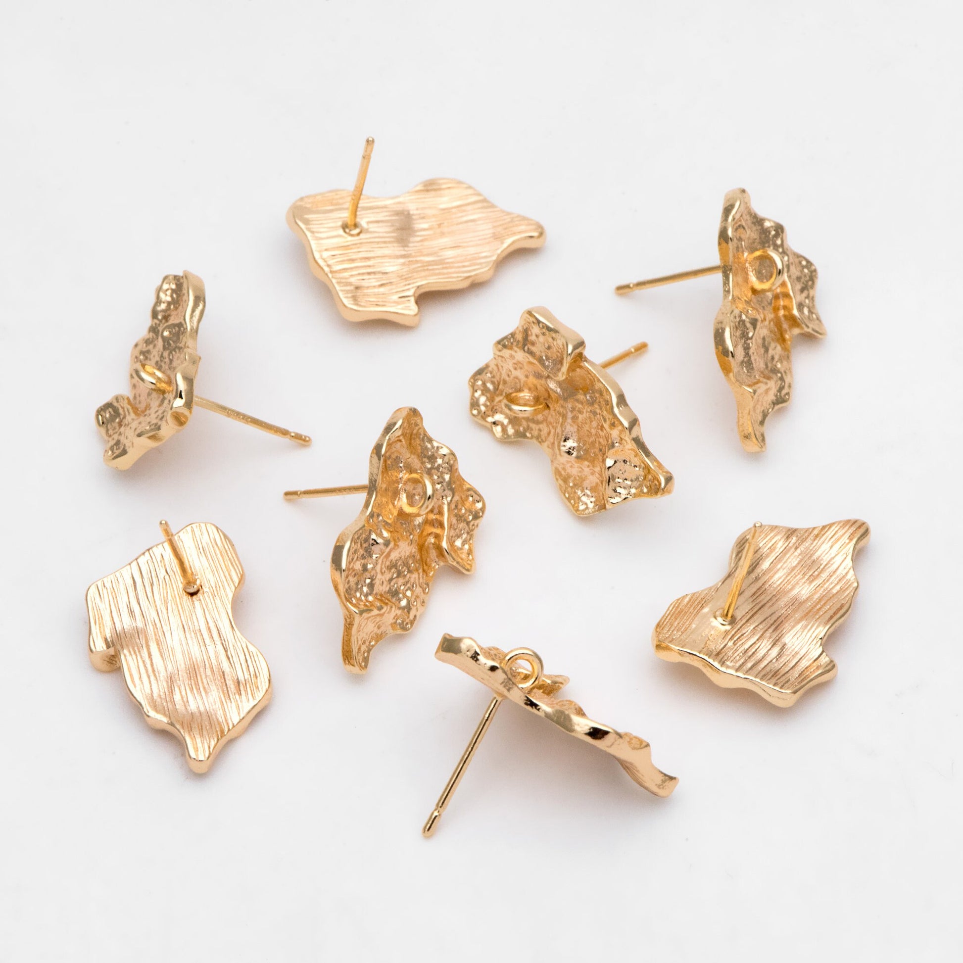 10pcs 18K Gold Plated Hammered Ear Posts: Irregular Stud Components (GB-3165)
