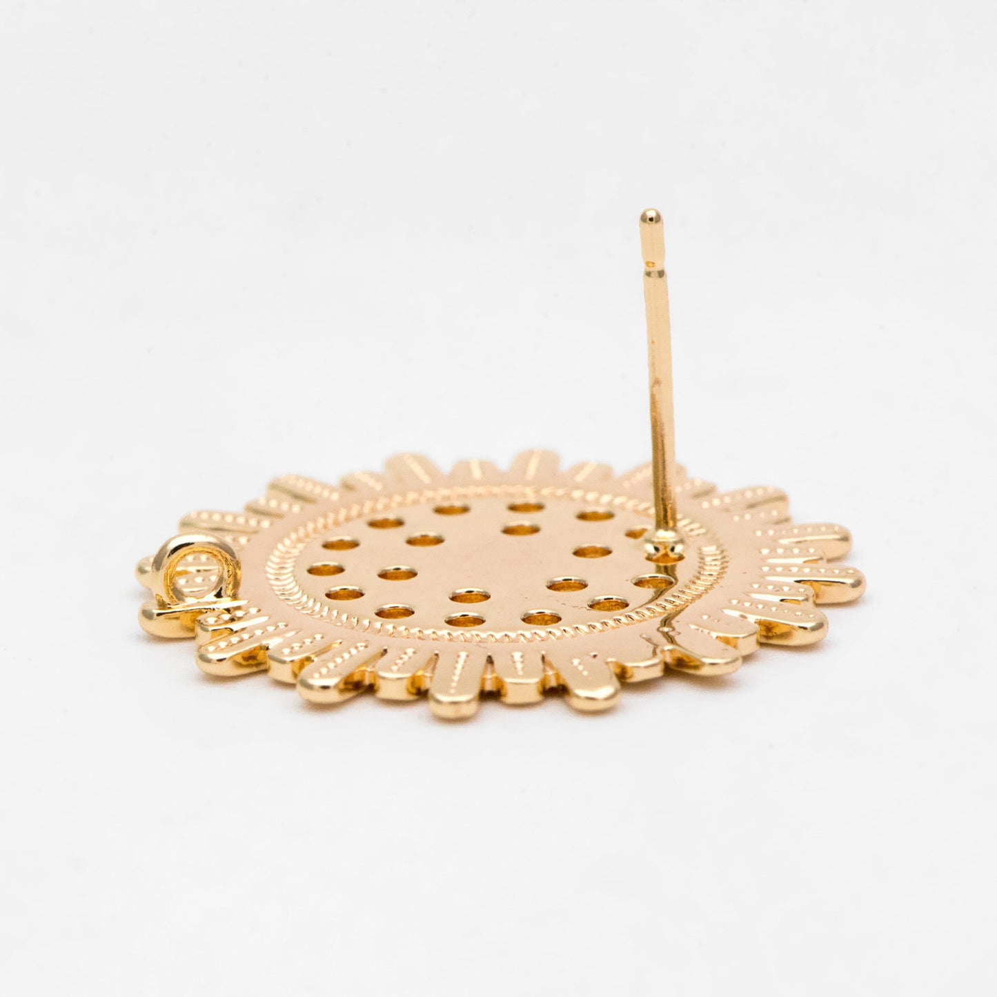 4pcs Gold Sun Earring with Loop, 25mm, Real Gold Plated Brass, Flower Stud Earrings (#GB-3166)