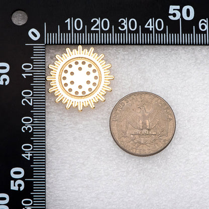 4pcs Gold Sun Earring with Loop, 25mm, Real Gold Plated Brass, Flower Stud Earrings (#GB-3166)