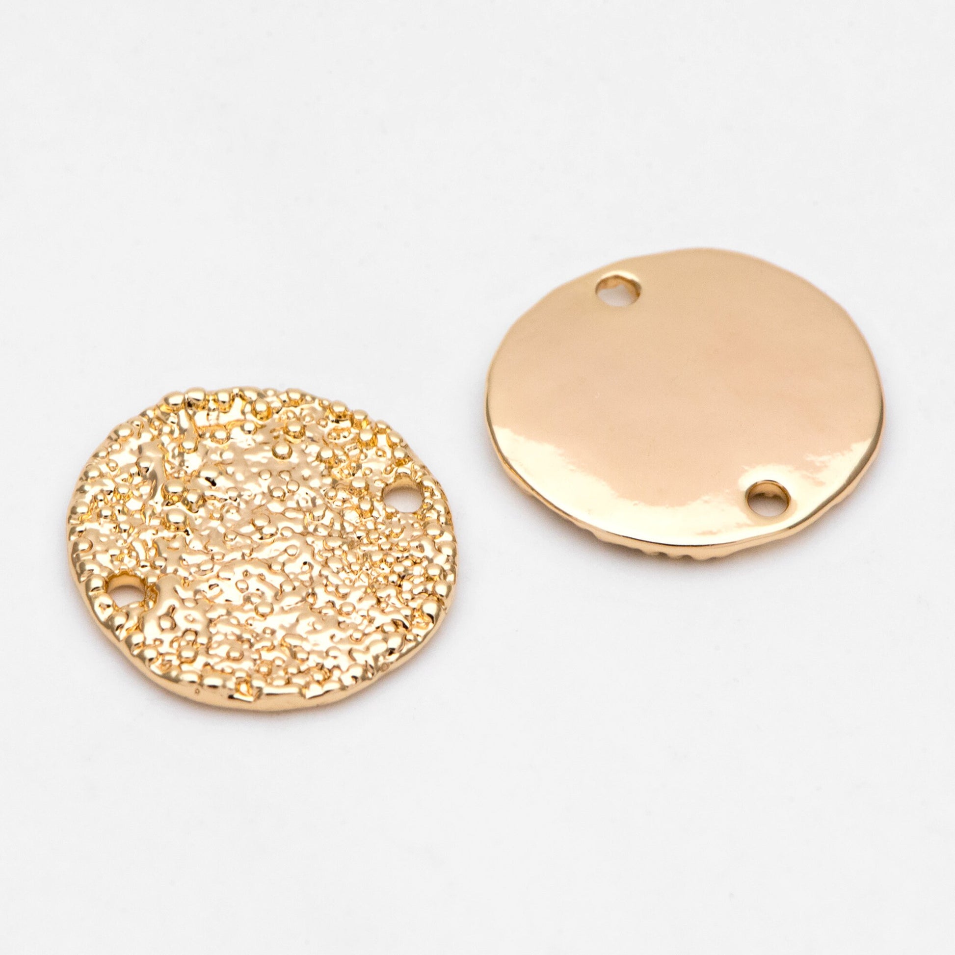 10pcs Gold/ Silver Round Rough Disc Connectors 16mm, Gold/ Rhodium plated Brass Coin Disk Charms (GB-1422-B)