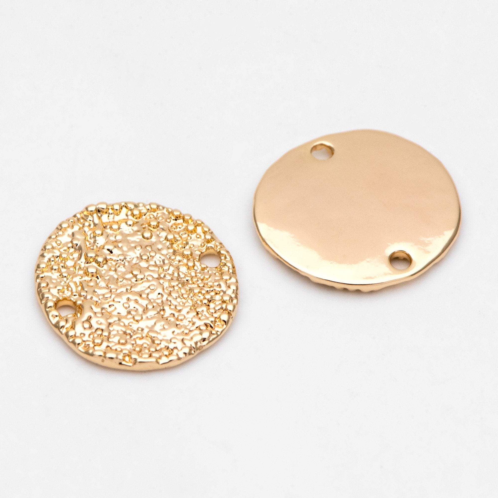 10pcs Gold/ Silver Round Rough Disc Connectors 16mm, Gold/ Rhodium plated Brass Coin Disk Charms (GB-1422-B)