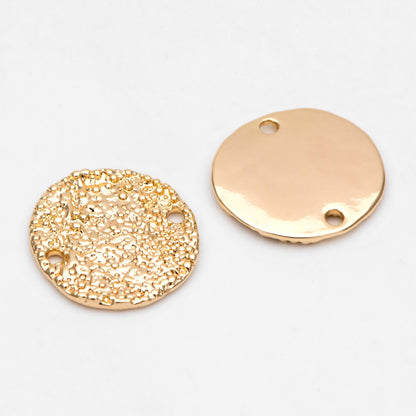 10pcs Gold/ Silver Round Rough Disc Connectors 16mm, Gold/ Rhodium plated Brass Coin Disk Charms (GB-1422-B)