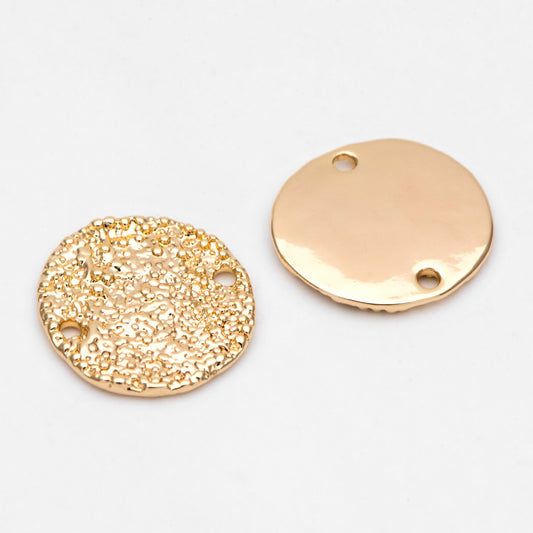 10pcs Gold/ Silver Round Rough Disc Connectors 16mm, Gold/ Rhodium plated Brass Coin Disk Charms (GB-1422-B)